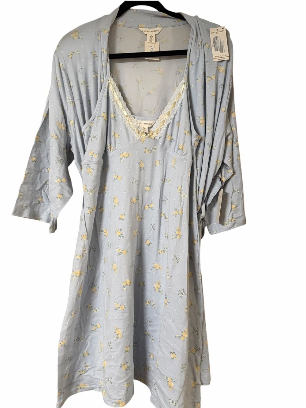 Laura Ashley Light Blue Floral Nightgown & Robe Set